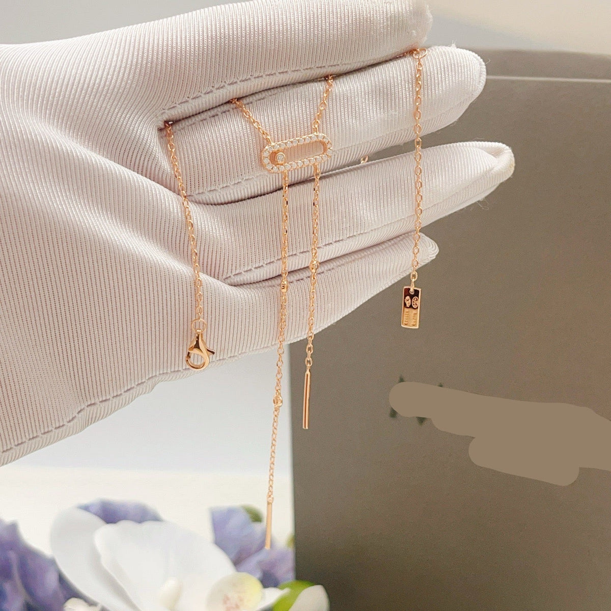 [lume Jewelry] Moderniste Pavé Diamond Lariat Tie Necklace