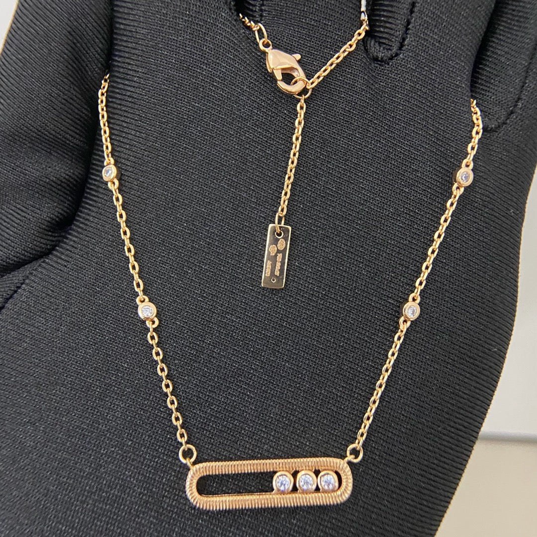 [lume Jewelry] Baby Move Pavé Diamond‑Set Three‑Stone Sliding Necklace