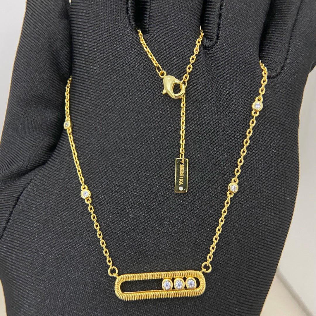 [lume Jewelry] Baby Move Pavé Diamond‑Set Three‑Stone Sliding Necklace