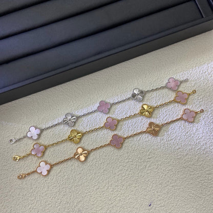 [lume Jewelry]Vintage Alhambra Pink MOP & Guilloché 5‑Flower Bracelet