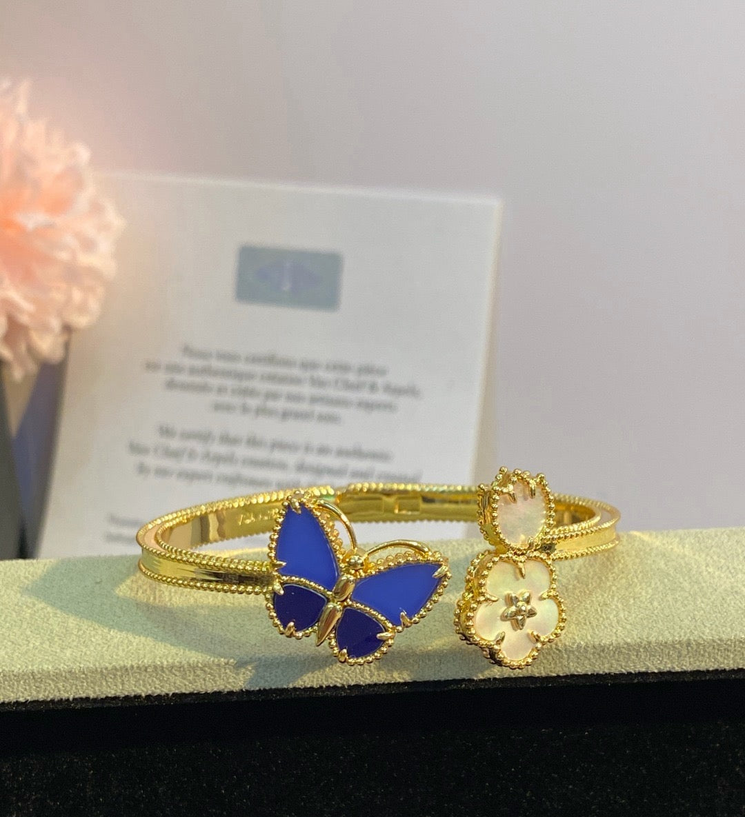 ¡®lume Jewelry¡¯Lucky Alhambra Butterfly & Clover Open Bangle, Blue Onyx & White MOP Gold‑Tone
