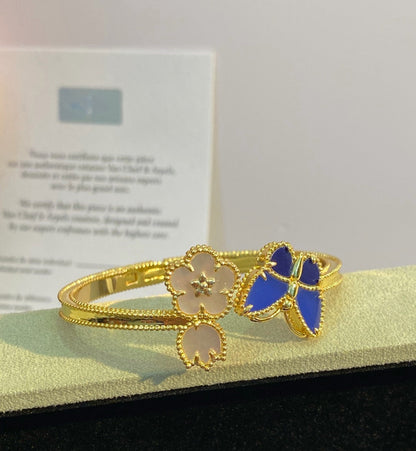 ¡®lume Jewelry¡¯Lucky Alhambra Butterfly & Clover Open Bangle, Blue Onyx & White MOP Gold‑Tone