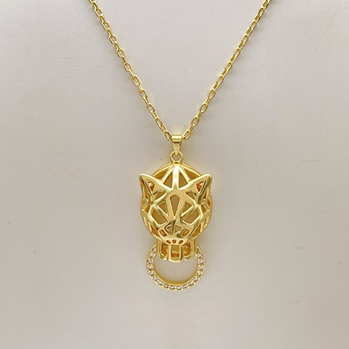 ¡®lume Jewelry¡¯Openwork Panther‑Head Doorknocker Necklace
