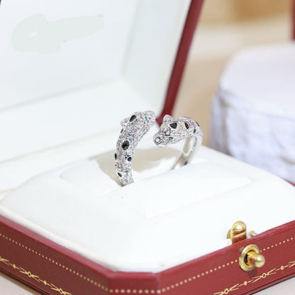 ¡®lume Jewelry¡¯Double‑Panther‑Head Full‑Pavé Diamond Open Ring