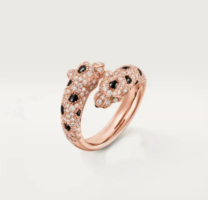 ¡®lume Jewelry¡¯Double‑Panther‑Head Full‑Pavé Diamond Open Ring