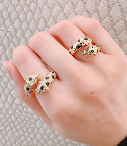 ¡®lume Jewelry¡¯Double‑Panther‑Head Full‑Pavé Diamond Open Ring