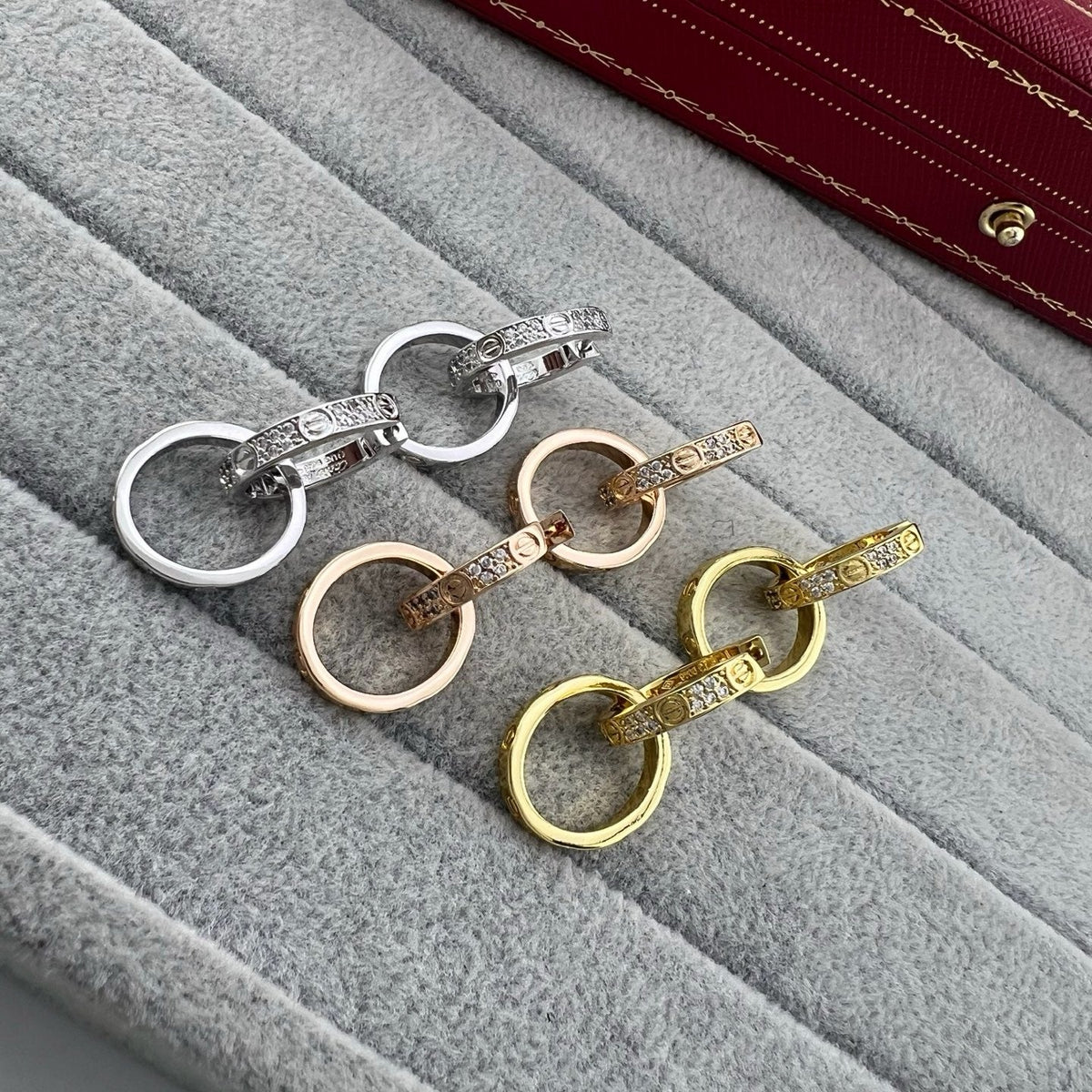 ¡®lume Jewelry¡¯LOVE‑Collection Screw‑Motif Half‑Pavé Double‑Hoop Earrings