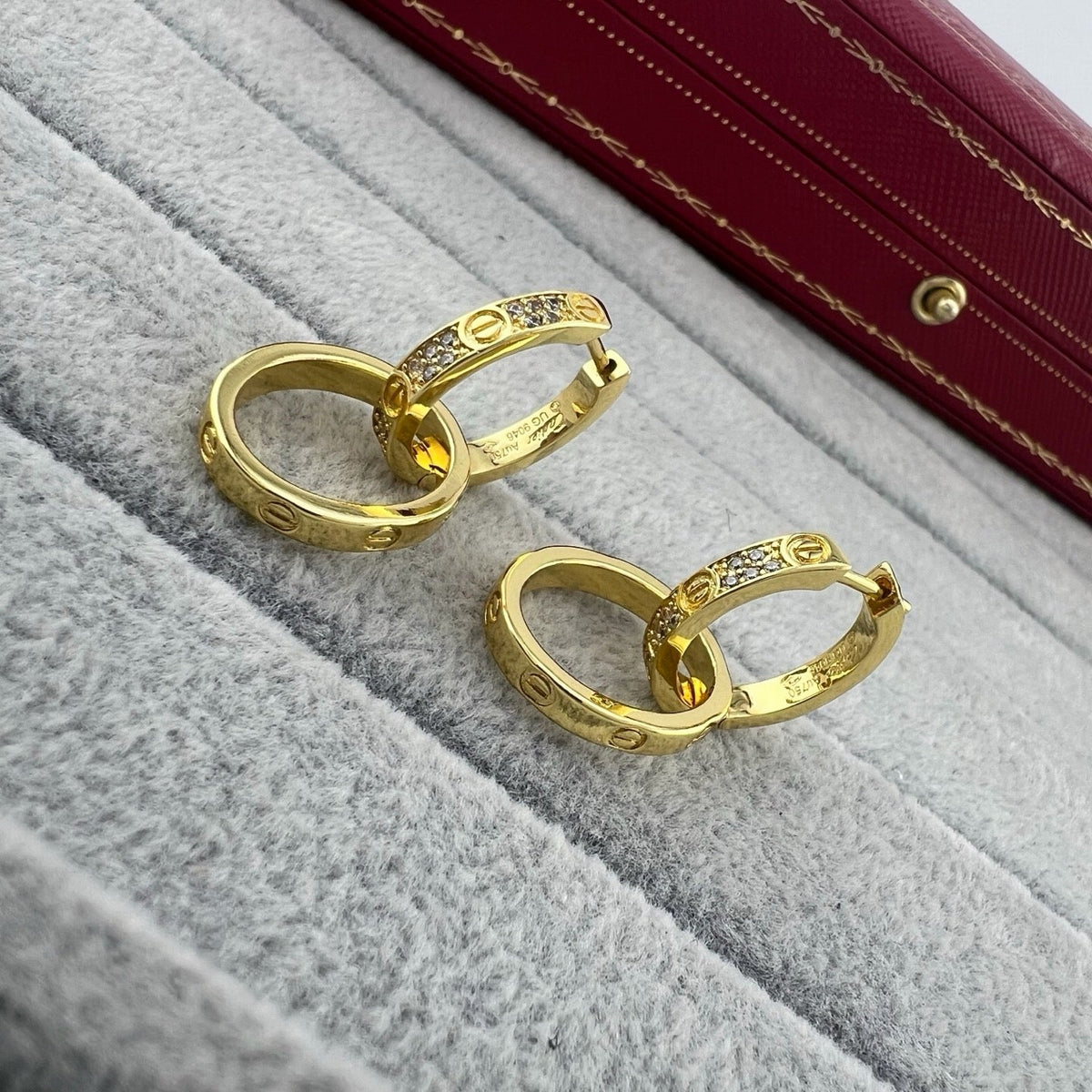 ¡®lume Jewelry¡¯LOVE‑Collection Screw‑Motif Half‑Pavé Double‑Hoop Earrings
