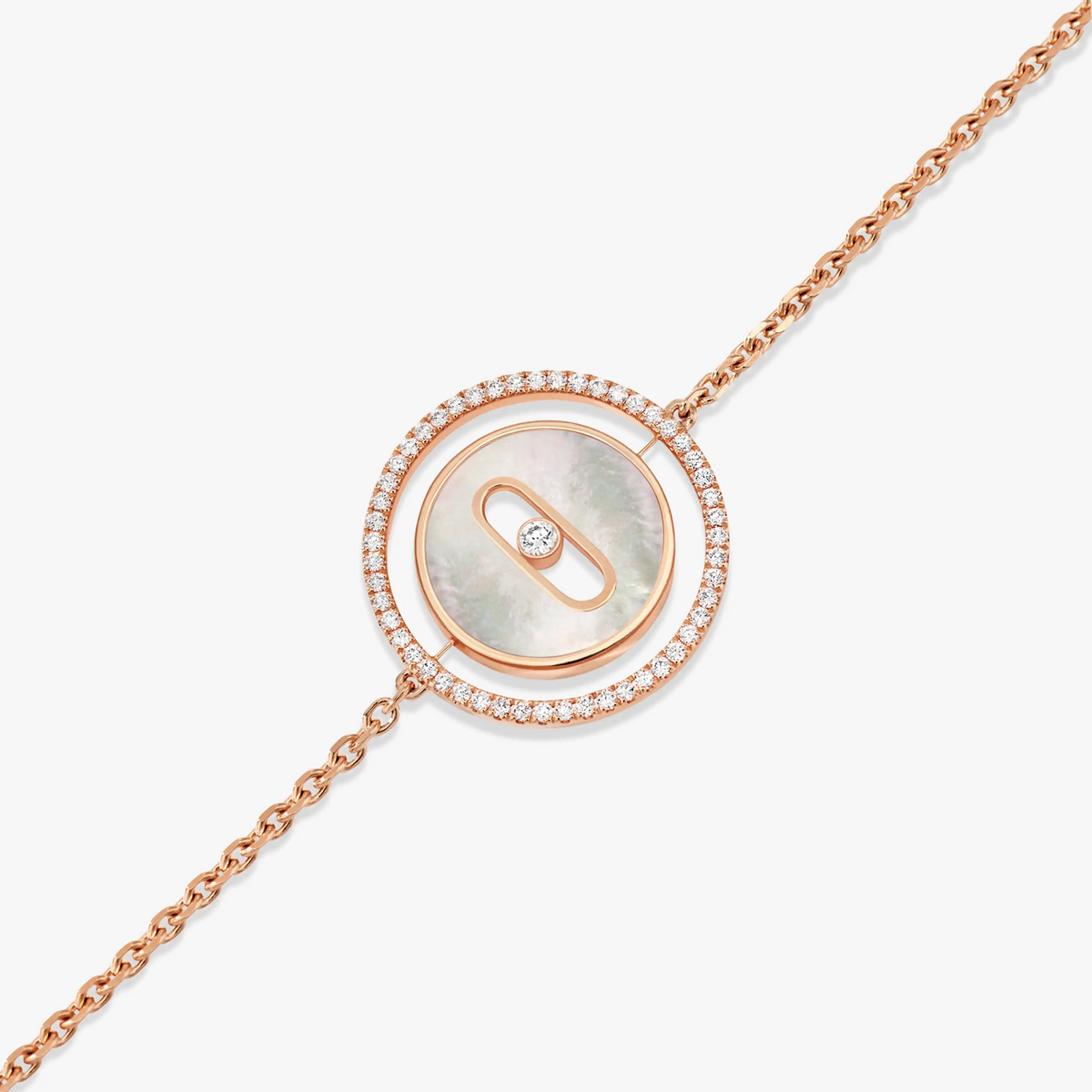 [lume Jewelry]LUCKY MOVE WHITE MOTHER OF PEARL PINK GOLD DIAMOND BRACELET(Adjustable)