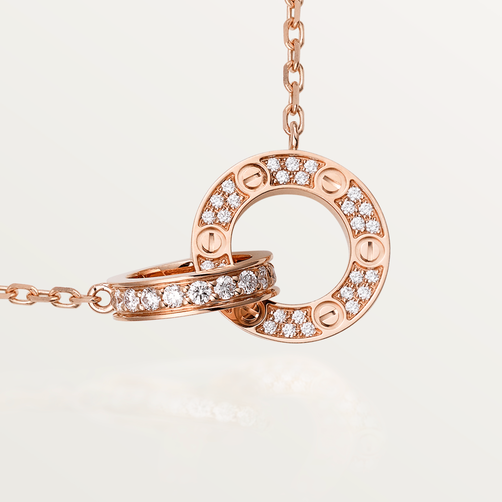 ¡®lume Jewelry¡¯LOVE 7.6MM NECKLACE ROSE GOLD AND SILVER  FULL DIAMOND