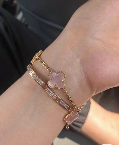 [lume Jewelry]CLOVER 5 MOTIFS Pink  AGATE  BRACELET