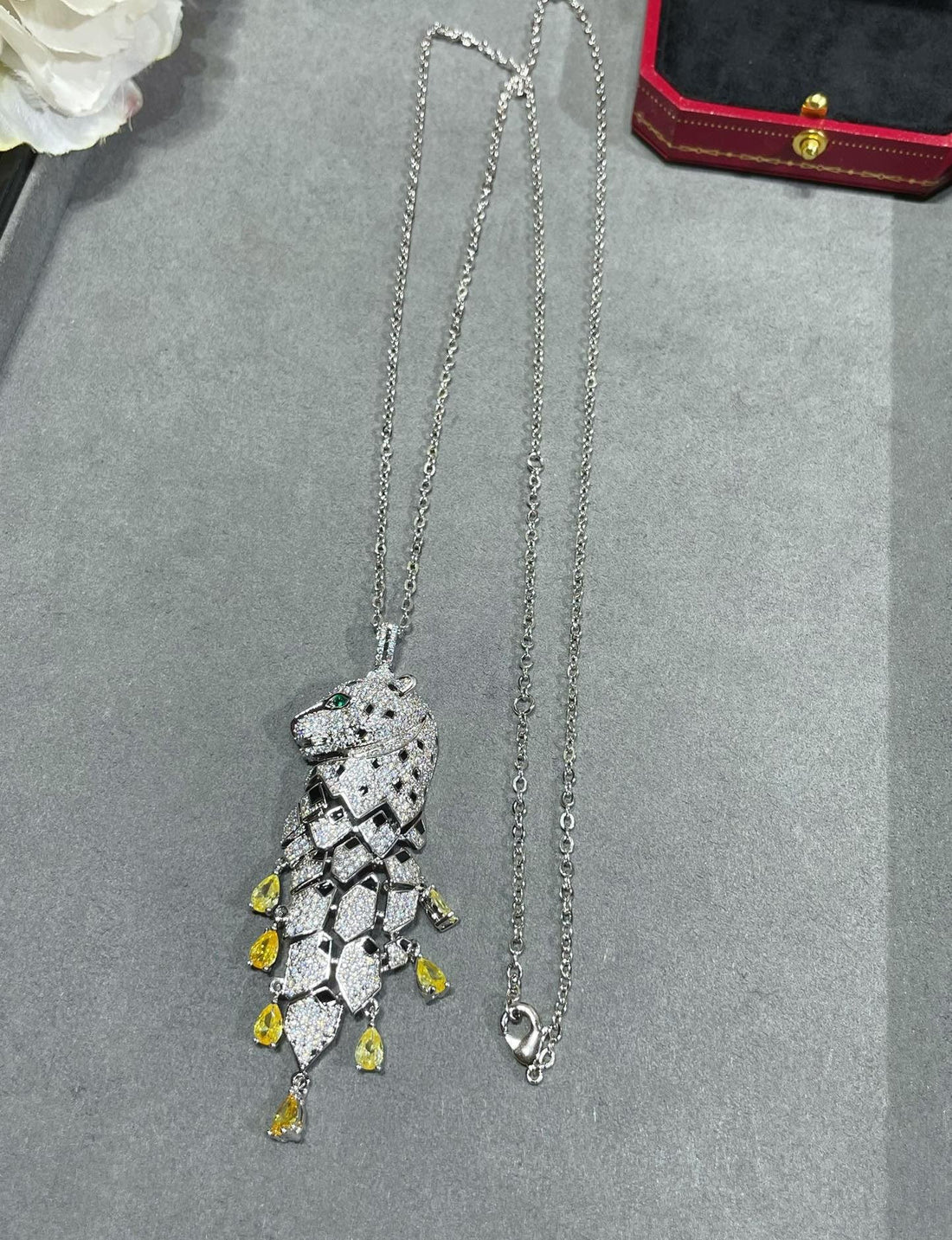 ¡®lume Jewelry¡ High Jewelry Pave Panther Tassel Necklace
