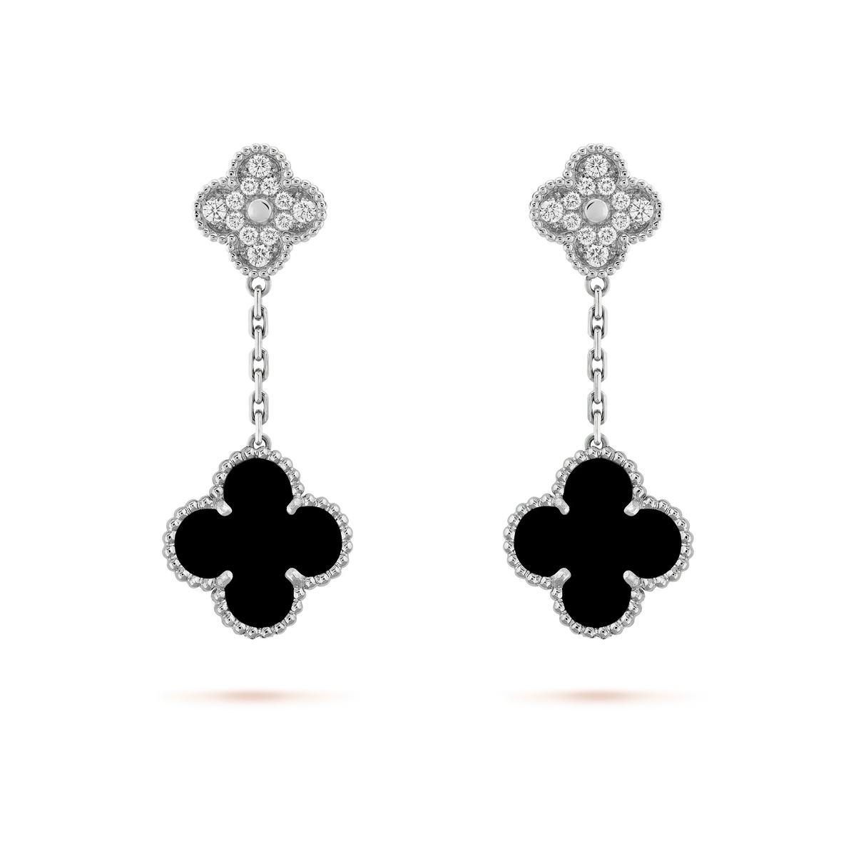 ¡®lume Jewelry¡¯CLOVER 2 MOTIFS  DIAMOND ONYX EARRINGS SILVER