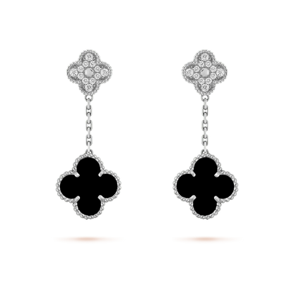 ¡®lume Jewelry¡¯CLOVER 2 MOTIFS  DIAMOND ONYX EARRINGS SILVER