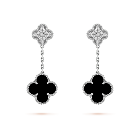 ¡®lume Jewelry¡¯CLOVER 2 MOTIFS  DIAMOND ONYX EARRINGS SILVER