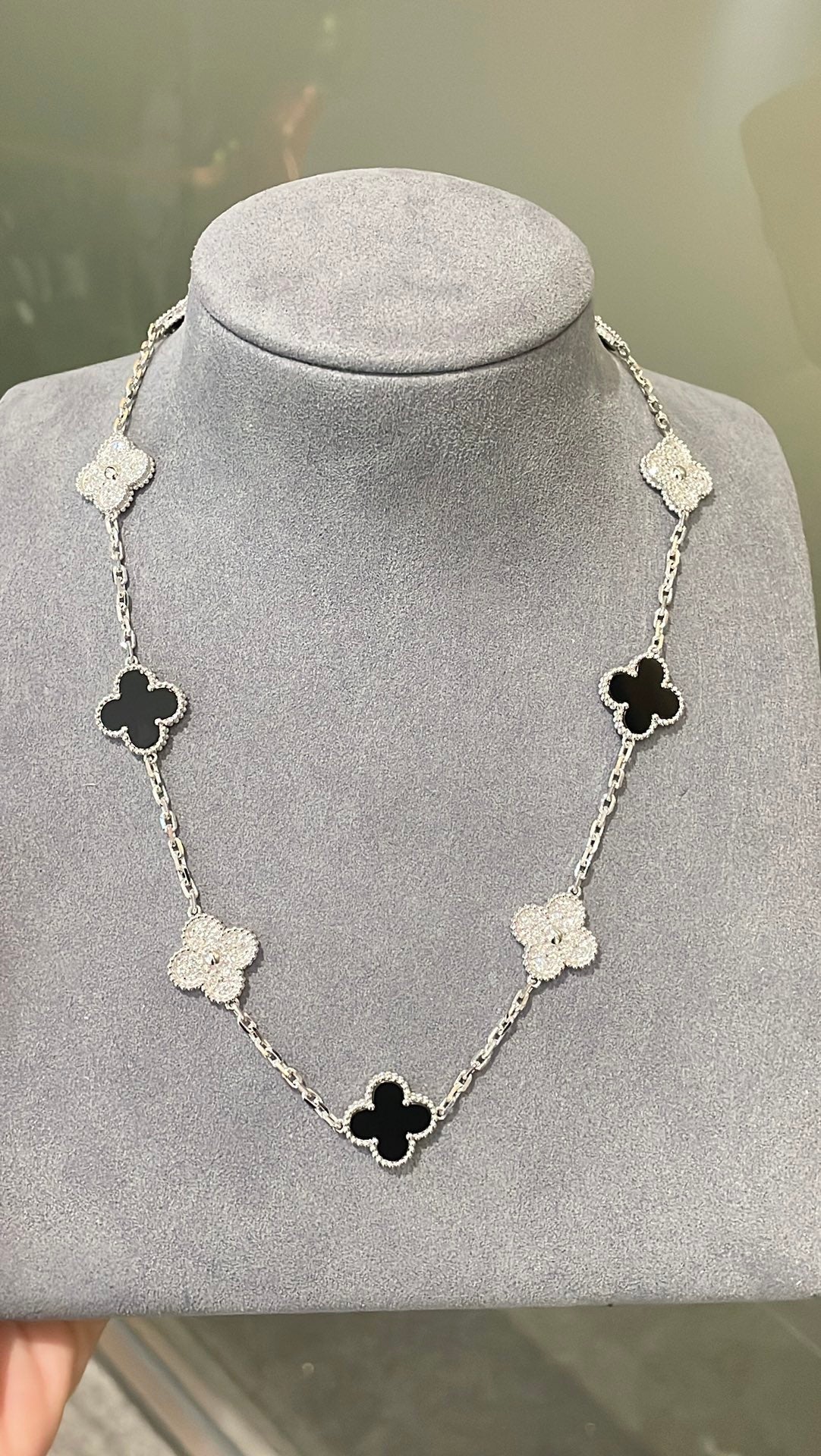 [lume Jewelry] Four-Leaf Clover Ten Elements Panda Diamond Silver Necklace