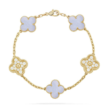 [lume Jewelry]New  CLOVER 5 MOTIF PURPLE CHALCEDONY BRACELET COLLECTION