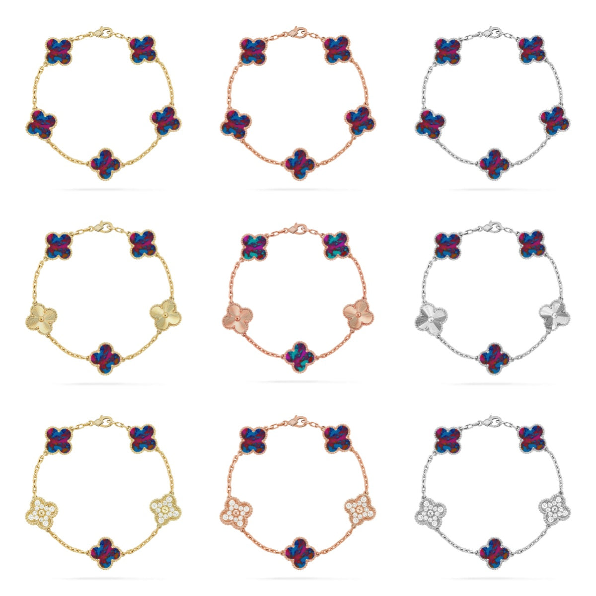 [lume Jewelry]New CLOVER 5 MOTIF COLOR GEMSTONES BRACELET COLLECTION