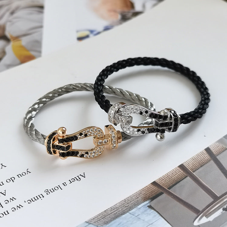 ¡®lume Jewelry¡¯FORCE LARGE HORSESHOE BLACK WHITE DIAMOND BRACELET SILVER