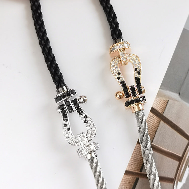 ¡®lume Jewelry¡¯FORCE LARGE HORSESHOE BLACK WHITE DIAMOND BRACELET SILVER
