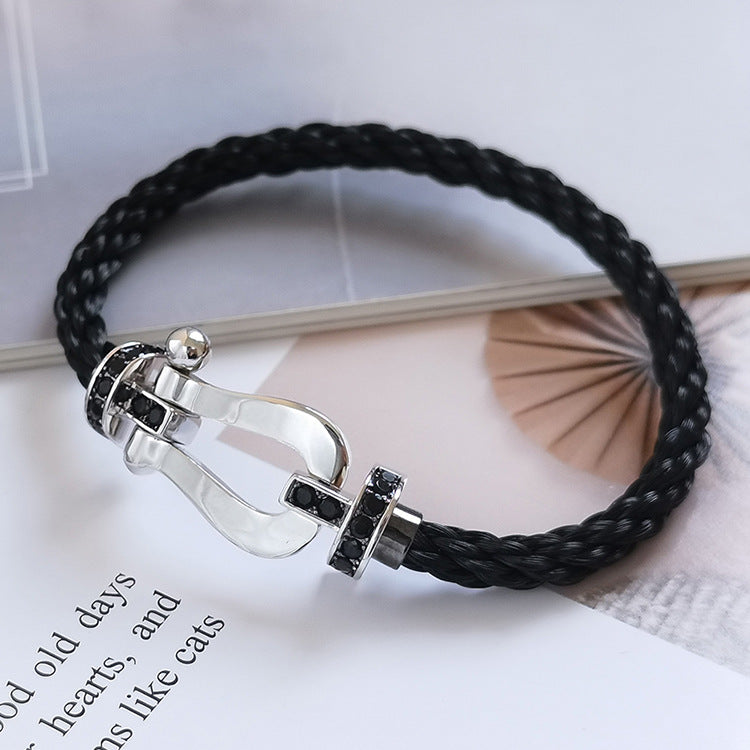 ¡®lume Jewelry¡¯FORCE LARGE HORSESHOE BLACK DIAMOND BRACELET SILVER