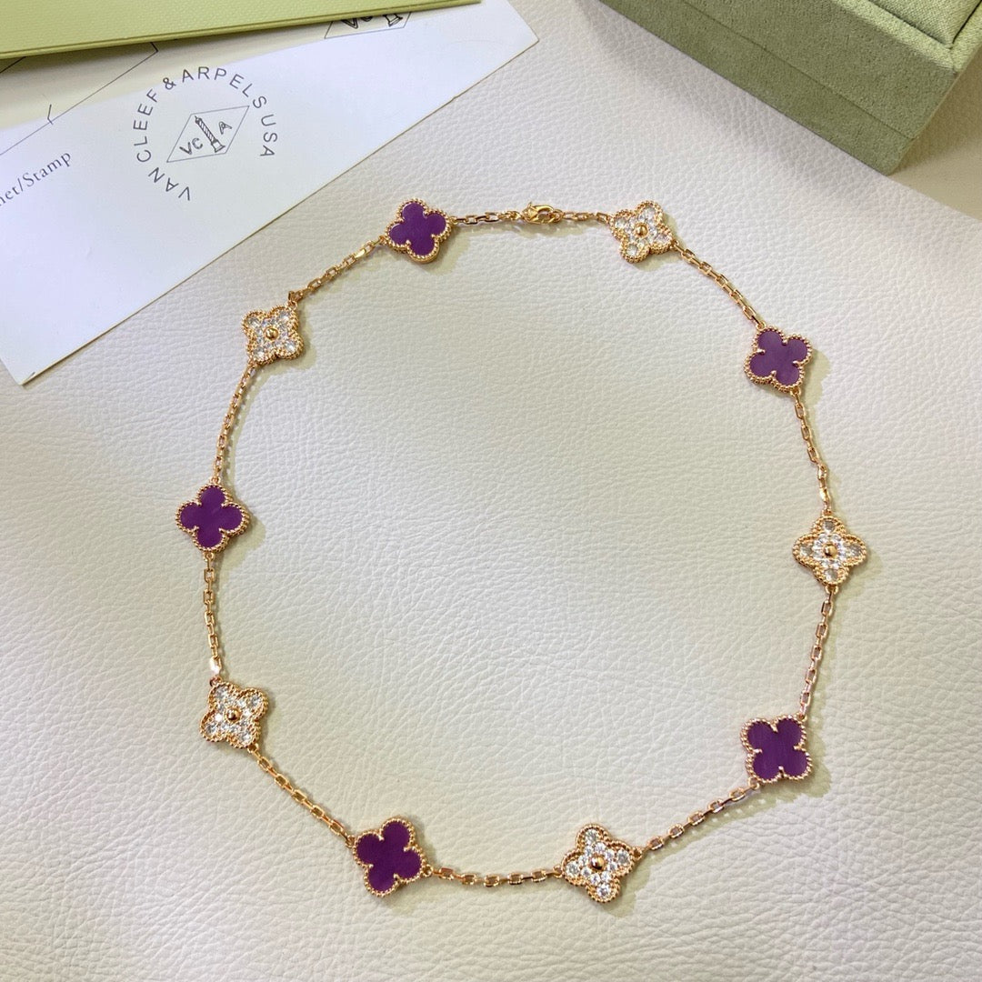 ¡®lume Jewelry¡¯CLOVER 10 MOTIFS  PURPLE VIOLET DIAMOND NECKLACE