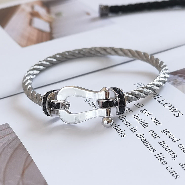 ¡®lume Jewelry¡¯FORCE LARGE HORSESHOE BLACK DIAMOND BRACELET SILVER
