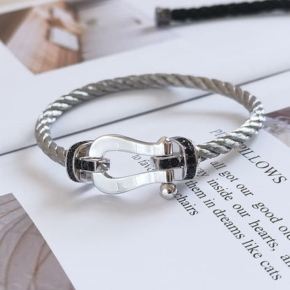 ¡®lume Jewelry¡¯FORCE LARGE HORSESHOE BLACK DIAMOND BRACELET SILVER