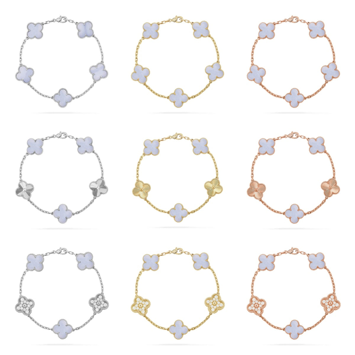 [lume Jewelry]New  CLOVER 5 MOTIF PURPLE CHALCEDONY BRACELET COLLECTION