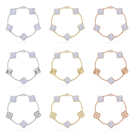 [lume Jewelry]New  CLOVER 5 MOTIF PURPLE CHALCEDONY BRACELET COLLECTION