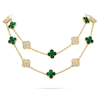 ¡®lume Jewelry¡¯CLOVER 20 MOTIFS MALACHITE DIAMOND NECKLACE