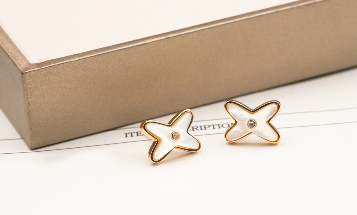 ¡®lume Jewelry¡¯JEUX DE WHITE MOP PINK GOLD DIAMOND EARRINGS