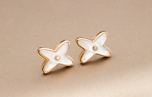 ¡®lume Jewelry¡¯JEUX DE WHITE MOP PINK GOLD DIAMOND EARRINGS