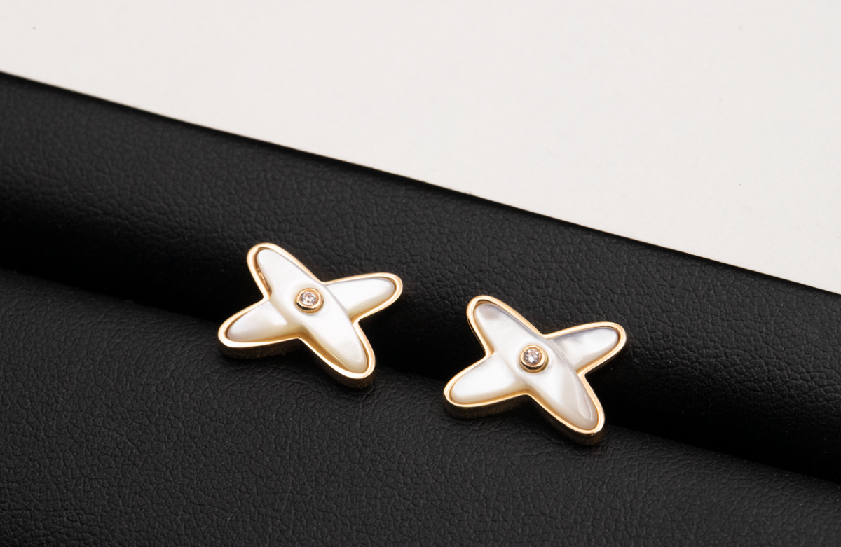 ¡®lume Jewelry¡¯JEUX DE WHITE MOP PINK GOLD DIAMOND EARRINGS