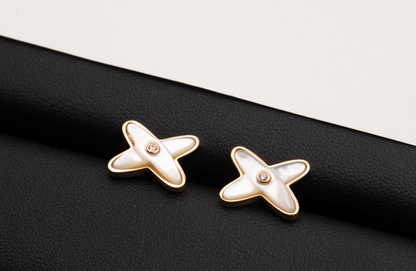 ¡®lume Jewelry¡¯JEUX DE WHITE MOP PINK GOLD DIAMOND EARRINGS