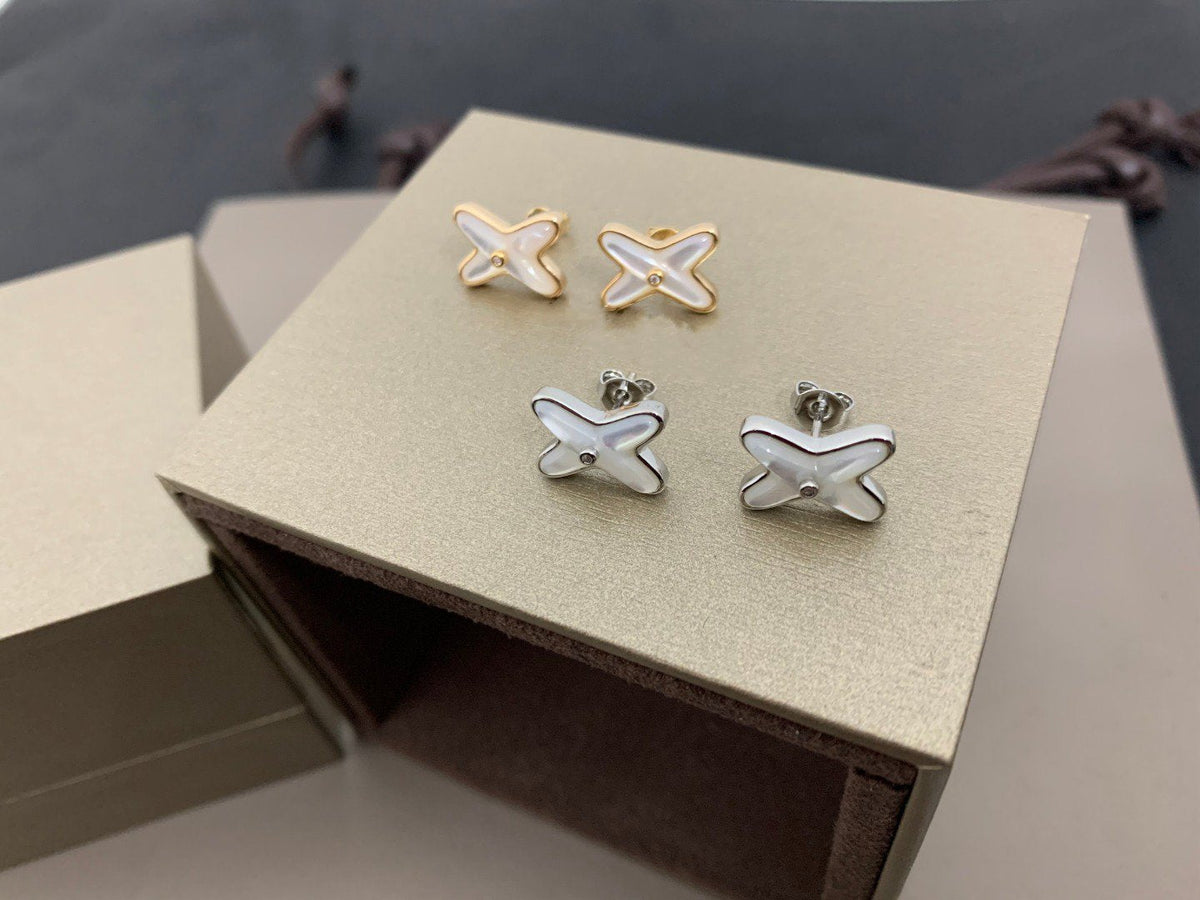 ¡®lume Jewelry¡¯JEUX DE WHITE MOP SILVER DIAMOND EARRINGS