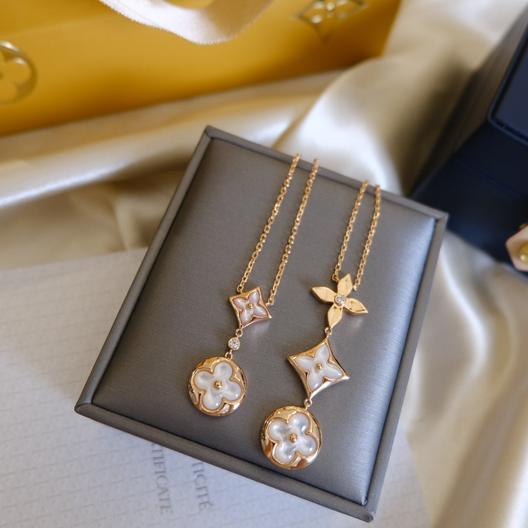 ¡®lume Jewelry¡¯COLOR BLOSSOM LARIAT NECKLACE PINK GOLD WHITE MOTHER PEARL AND DIAMOND