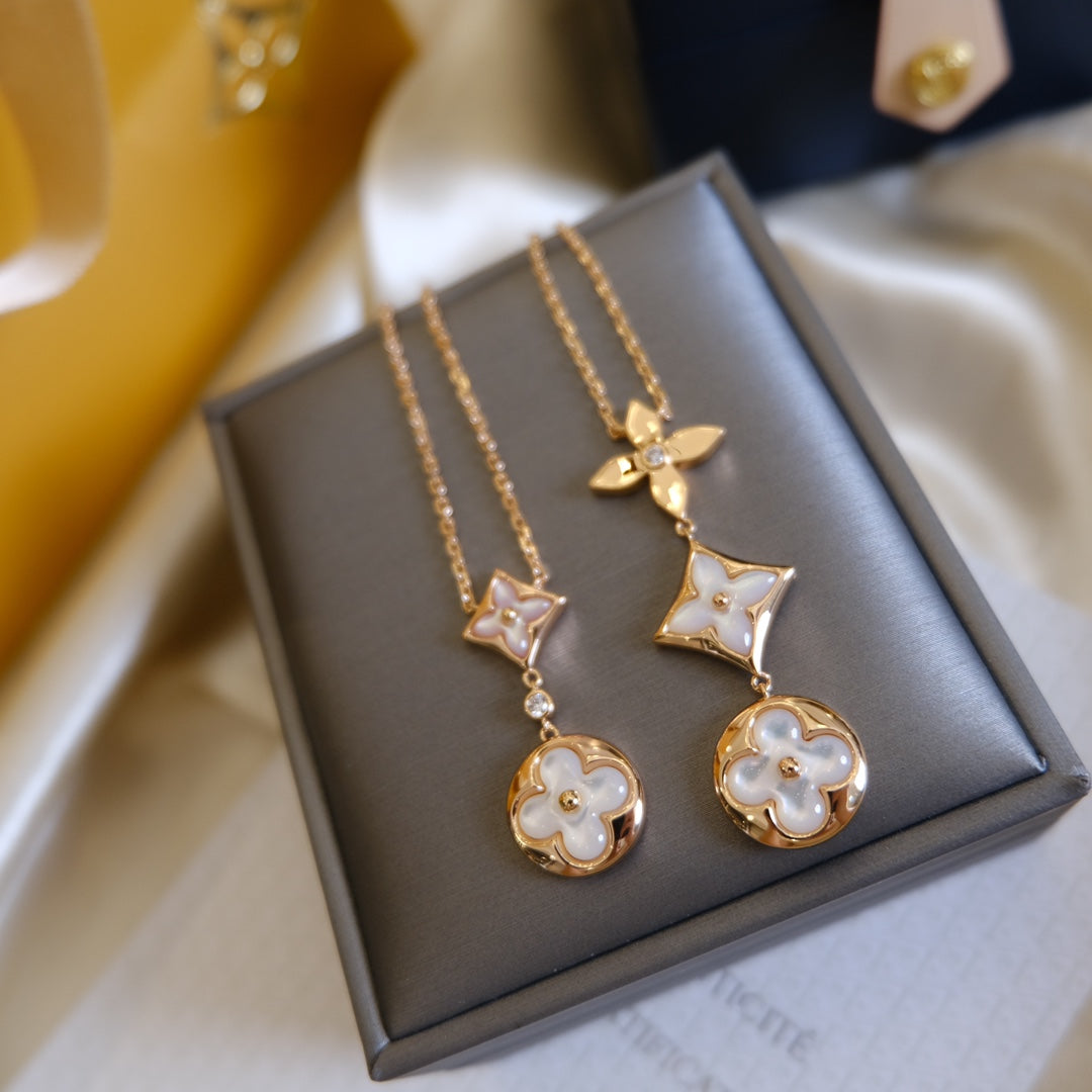 ¡®lume Jewelry¡¯COLOR BLOSSOM LARIAT NECKLACE PINK GOLD WHITE MOTHER PEARL AND DIAMOND