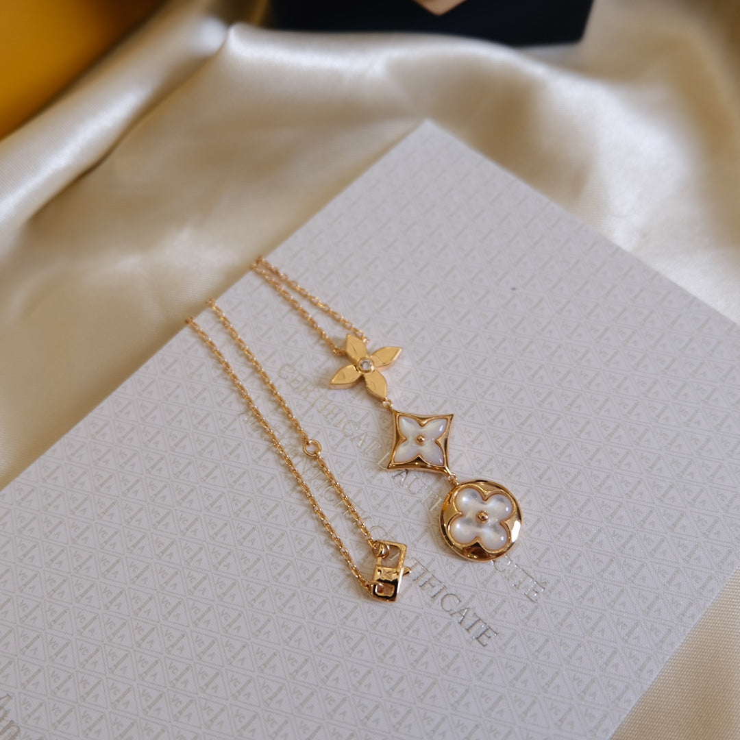 ¡®lume Jewelry¡¯COLOR BLOSSOM LARIAT NECKLACE PINK GOLD WHITE MOTHER PEARL AND DIAMOND
