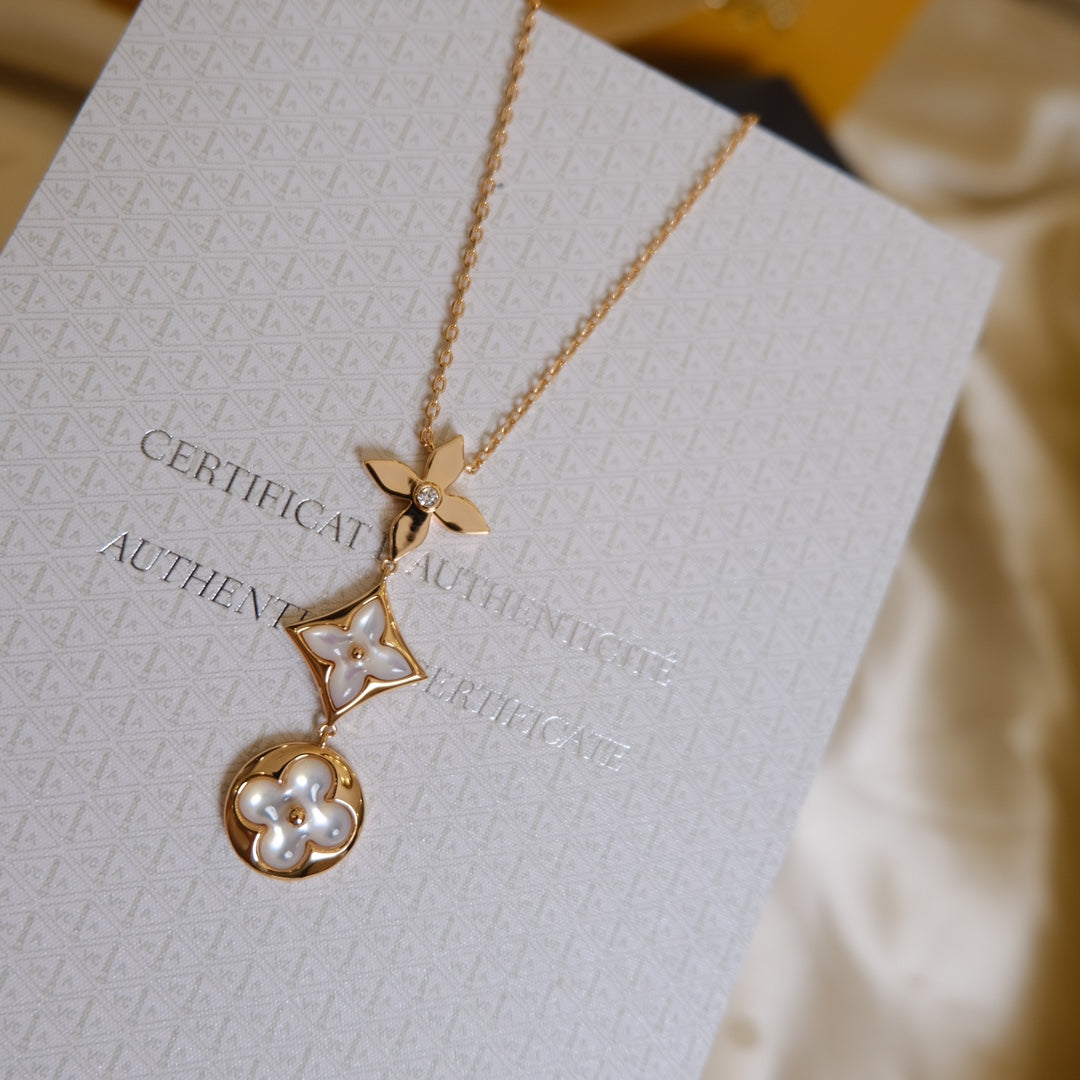 ¡®lume Jewelry¡¯COLOR BLOSSOM LARIAT NECKLACE PINK GOLD WHITE MOTHER PEARL AND DIAMOND