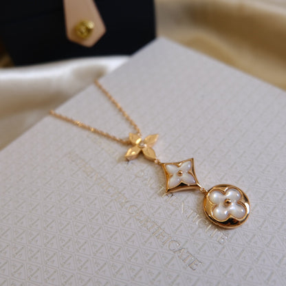 ¡®lume Jewelry¡¯COLOR BLOSSOM LARIAT NECKLACE PINK GOLD WHITE MOTHER PEARL AND DIAMOND