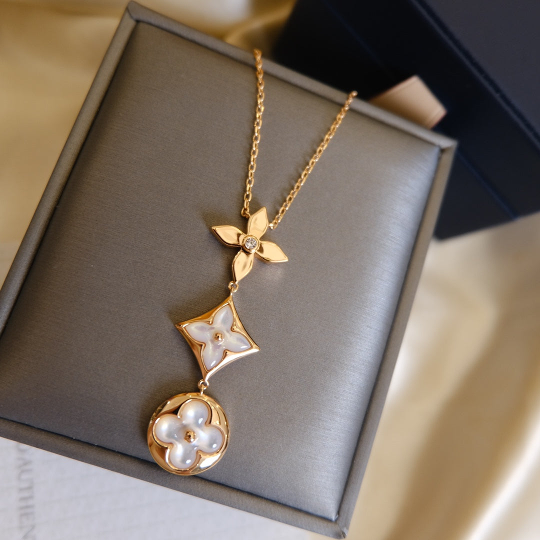 ¡®lume Jewelry¡¯COLOR BLOSSOM LARIAT NECKLACE PINK GOLD WHITE MOTHER PEARL AND DIAMOND