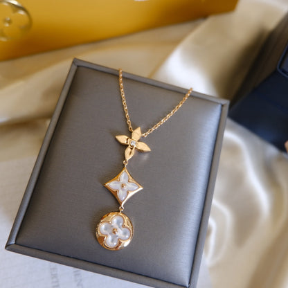 ¡®lume Jewelry¡¯COLOR BLOSSOM LARIAT NECKLACE PINK GOLD WHITE MOTHER PEARL AND DIAMOND