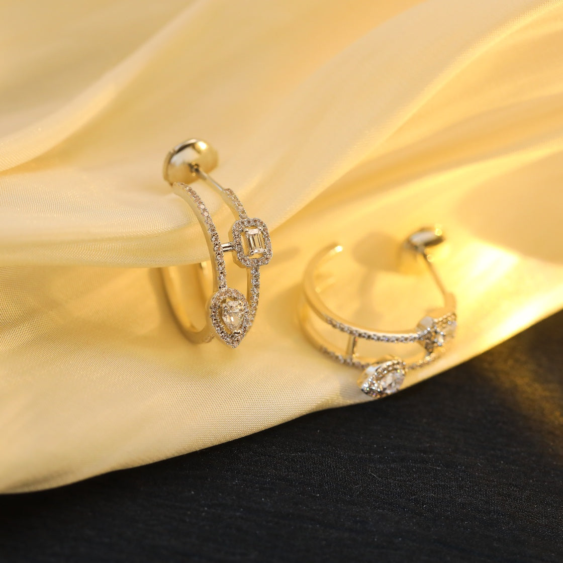 [lume Jewelry]CREOLES MY TWIN 2 RANGS SILVER DIAMOND EARRINGS