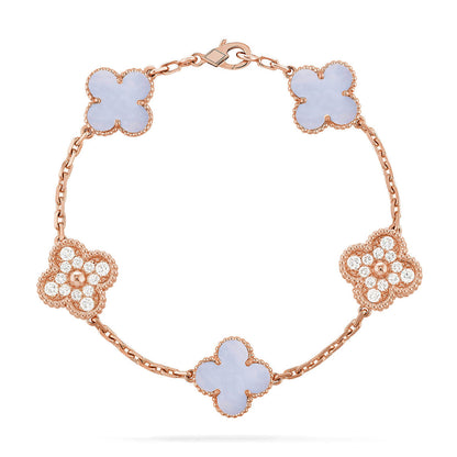 [lume Jewelry]New  CLOVER 5 MOTIF PURPLE CHALCEDONY BRACELET COLLECTION