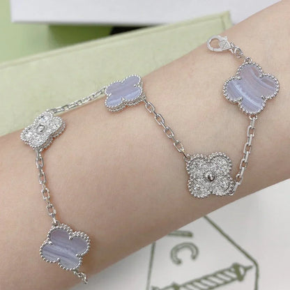 [lume Jewelry]New  CLOVER 5 MOTIF PURPLE CHALCEDONY BRACELET COLLECTION
