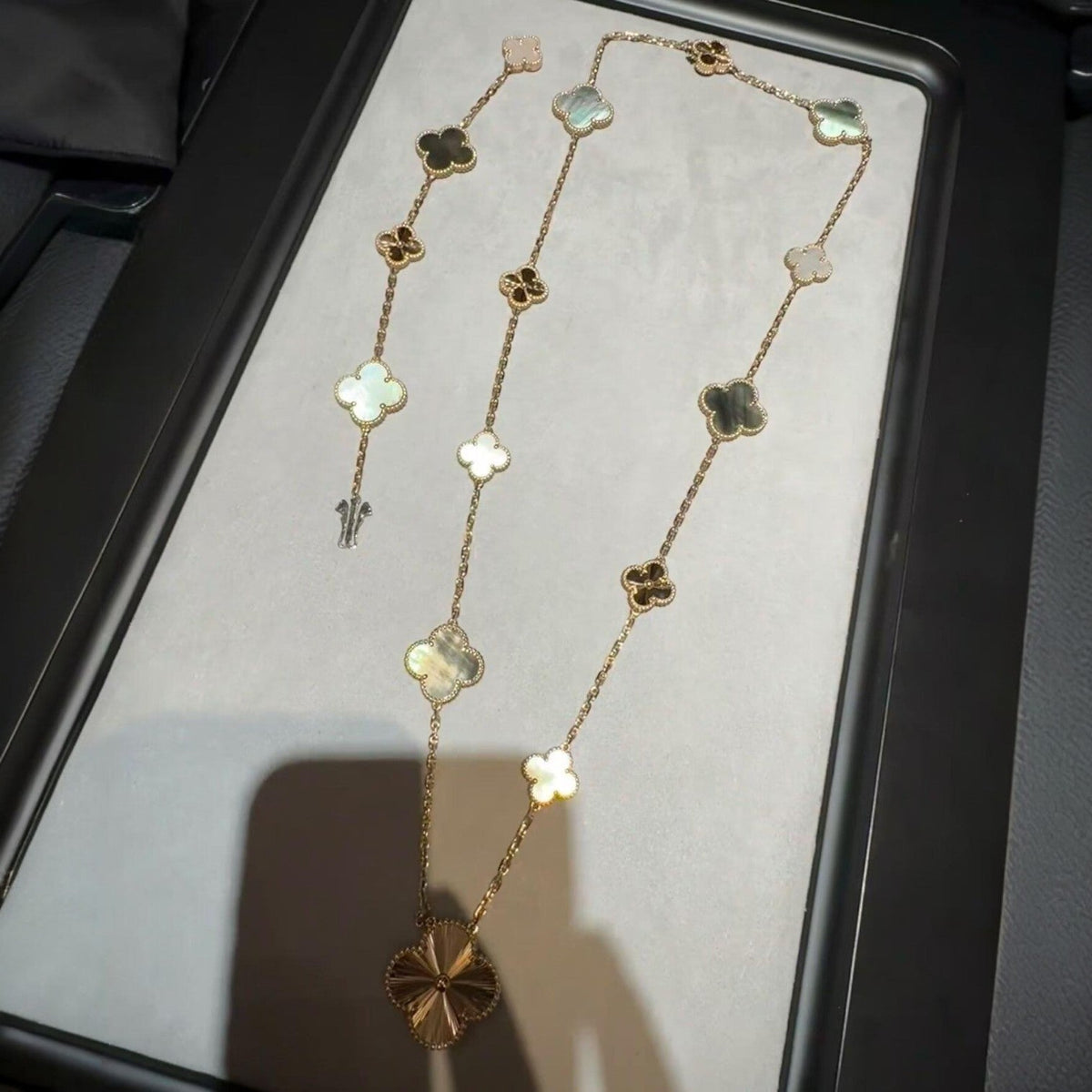 [lume Jewelry]DETACHABLE CLOVER 15(11+4) FLOWER ROSE GOLD NECKLACE SET