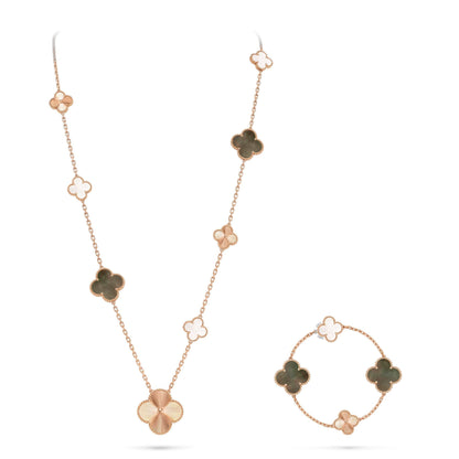 [lume Jewelry]DETACHABLE CLOVER 15(11+4) FLOWER ROSE GOLD NECKLACE SET