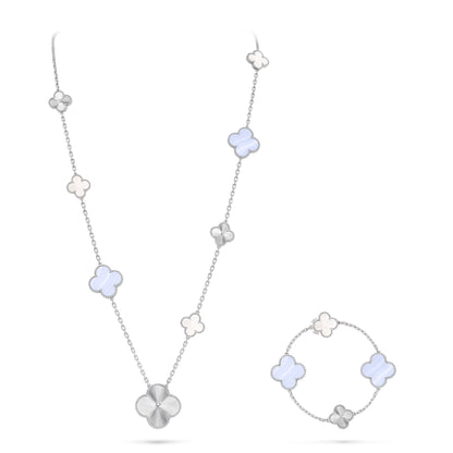 [lume Jewelry]DETACHABLE CLOVER 15(11+4) FLOWER SILVER NECKLACE SET