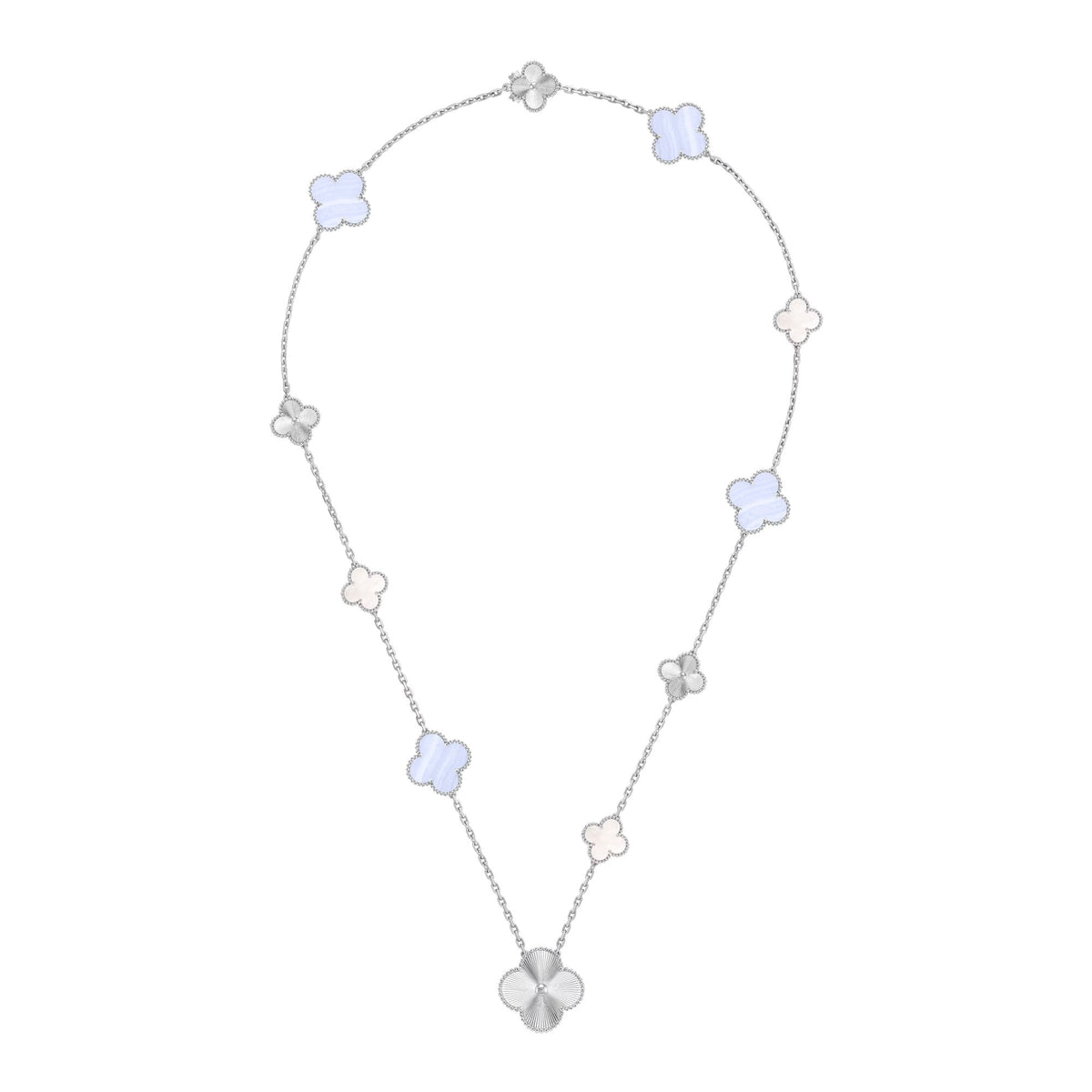 [lume Jewelry]DETACHABLE CLOVER 15(11+4) FLOWER SILVER NECKLACE SET